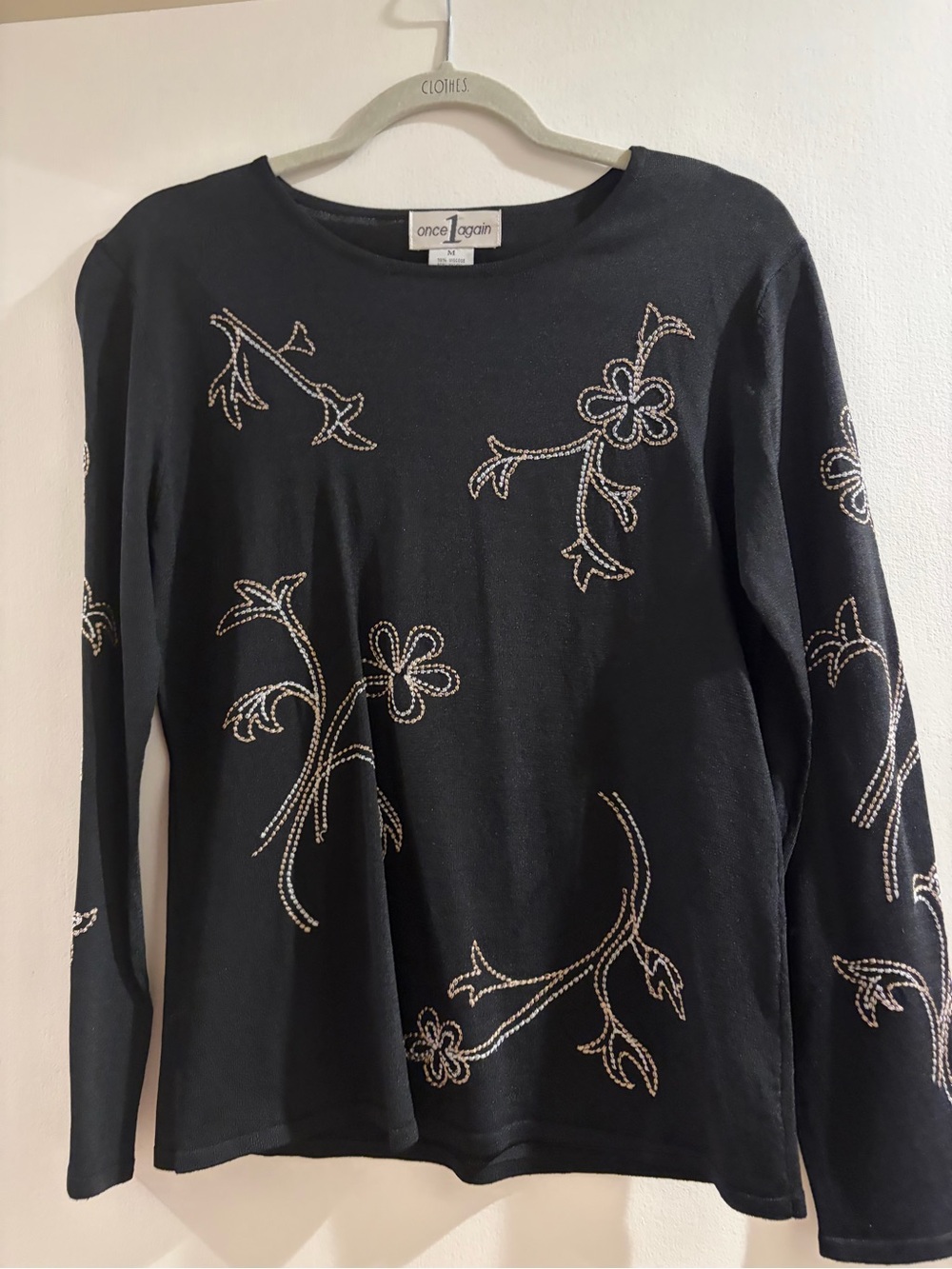 Black Embellished Floral Long-Sleeve Top